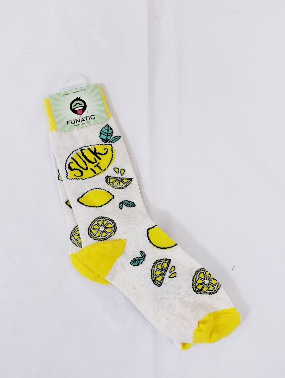 Suck It Lemon Socks Funatic One Size Fits All Socks Adult Crew New With Tags